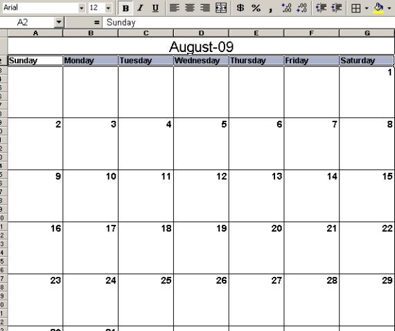 календарь Excel