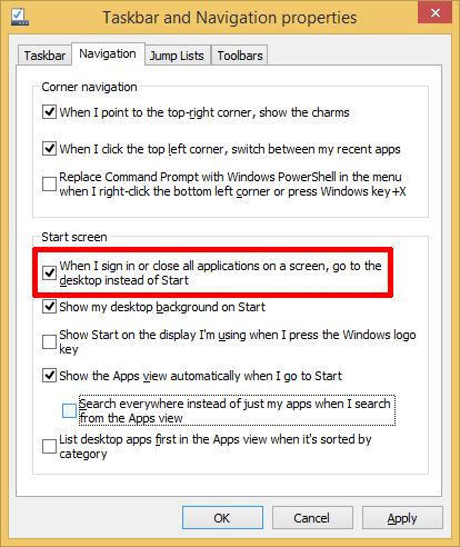 Загрузка с рабочего стола в Windows 8.1