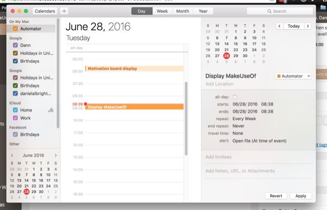 Automator календарных событий