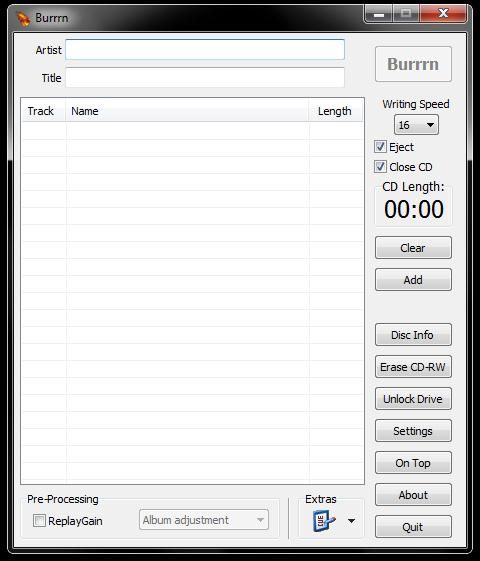 Burrrn - бесплатная утилита для записи аудио компакт-дисков от FLAC, OGG и MP3 & More burrrn