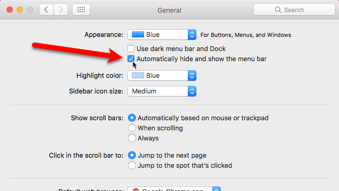 автоматически скрывать строку меню в Mac
