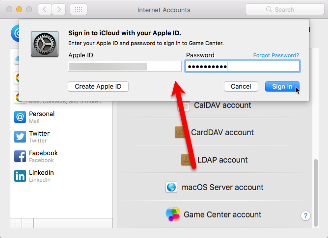 введите идентификатор Apple и пароль