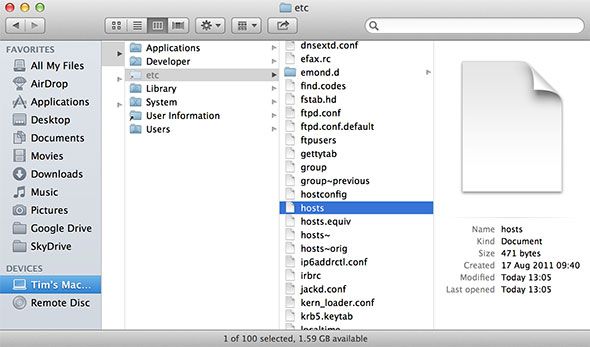 Mac OS X хост-файл