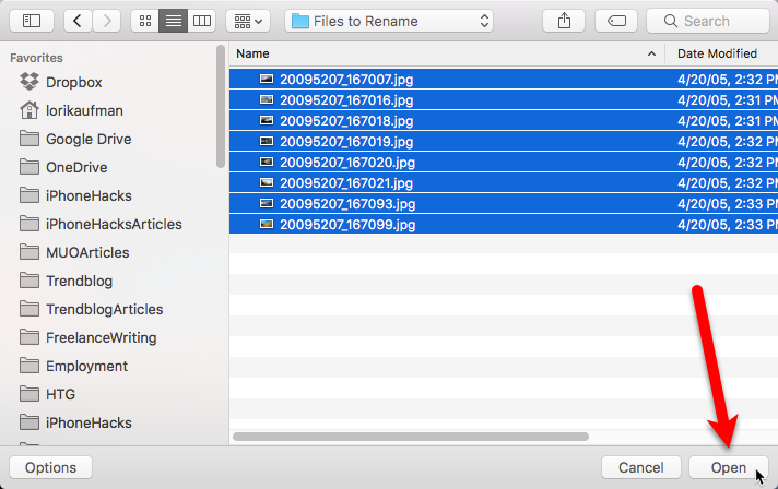 выберите файлы для переименования namechanger mac