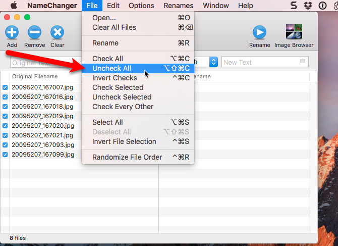 выбор файлов namechanger mac