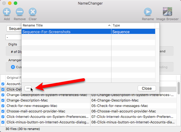 удалить сохраненный переименовать namechanger mac