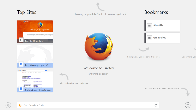 Firefox-окна-8-сенсорный запуск страницы