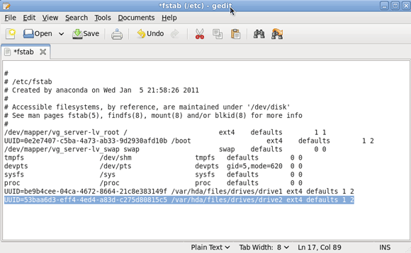 Настройка домашнего сервера Amahi - добавление диска на сервер [Linux] 9 скопируйте в fstab