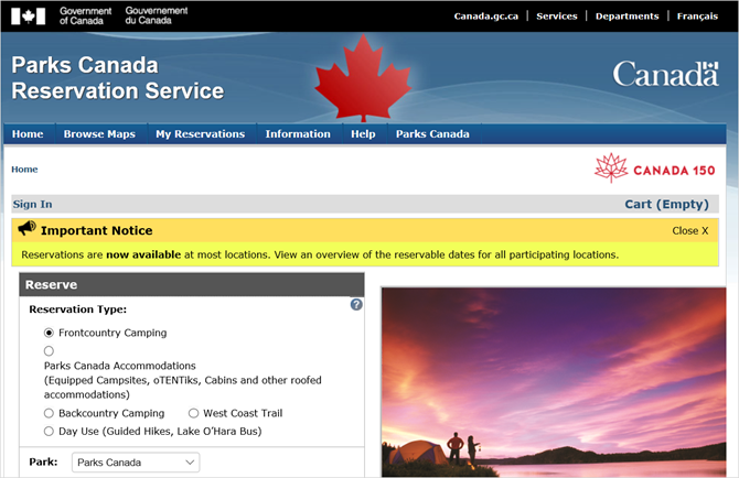 неофициальное приложение windows парк Канады