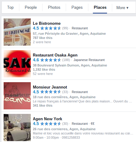 Поиск ресторана в Facebook