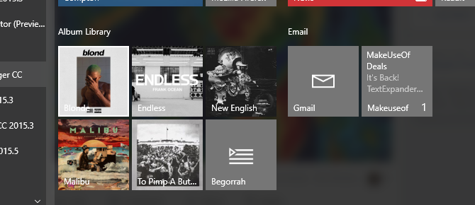 Windows 10 Groove Music в меню «Пуск»