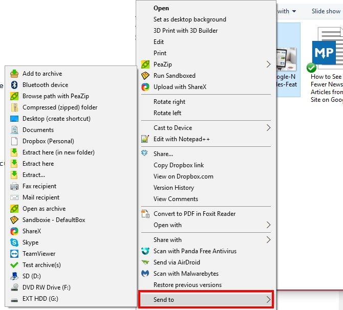 Как настроить меню «Отправить в правую кнопку мыши» в Windows 10 01 Отправить в меню Windows