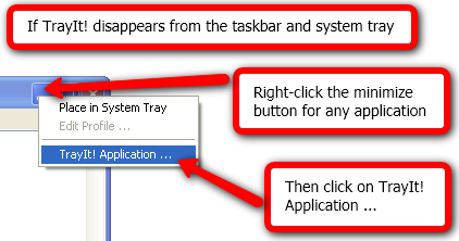 Минимизация программ в системный трей с TrayIt! если траит исчезнет