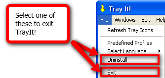 Минимизация программ в системный трей с TrayIt! выход из лотка