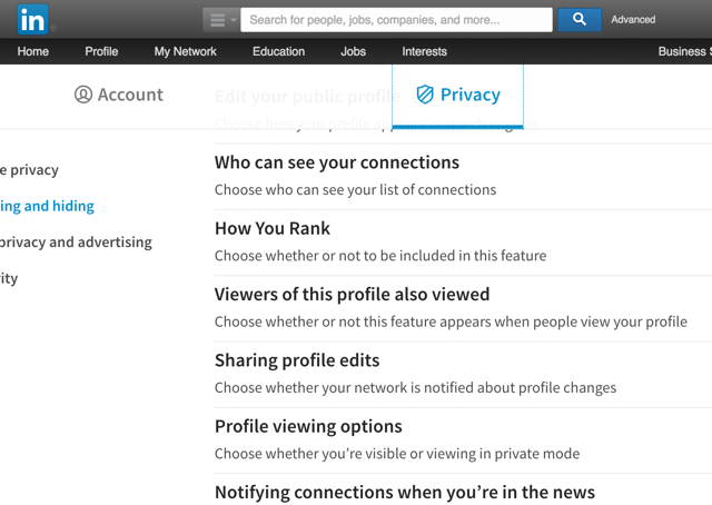 -приватность-настройка LinkedIn