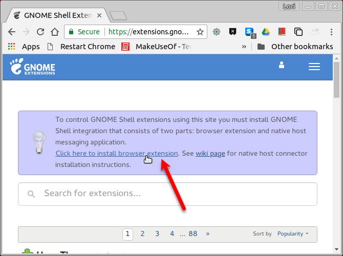 Сообщение об интеграции оболочки GNOME в Chrome