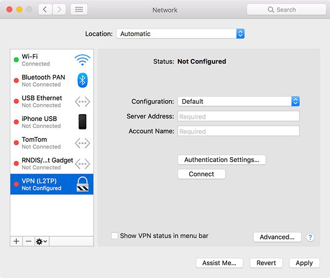 Добавить VPN через MacOS Networking