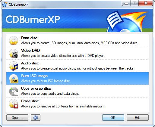 CDBurnerXP - запись образа ISO