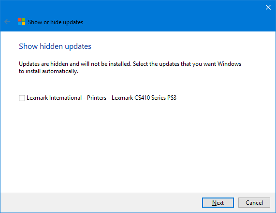 Windows 10 Показать скрытые обновления