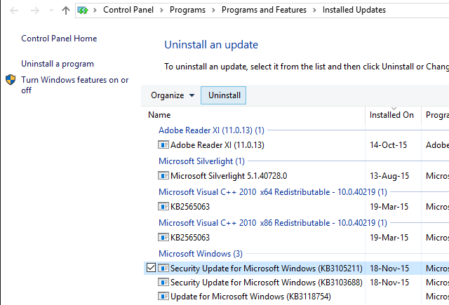 Windows 10 удалить обновления