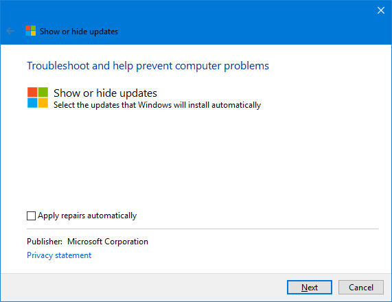 Windows 10 Показать или скрыть обновления