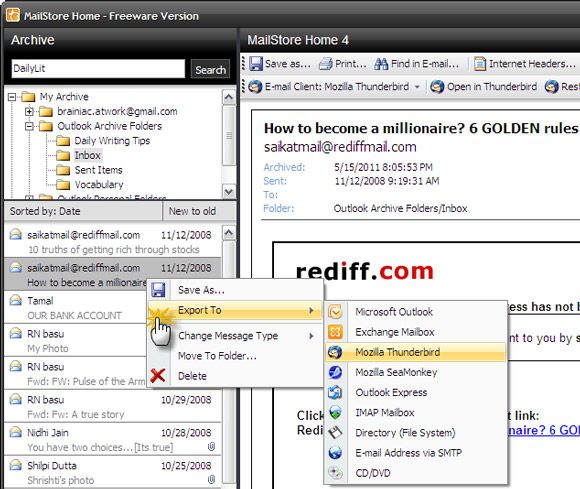 MailStore Home - один из самых простых бесплатных инструментов для резервного копирования электронной почты [Windows] mailstorehome09