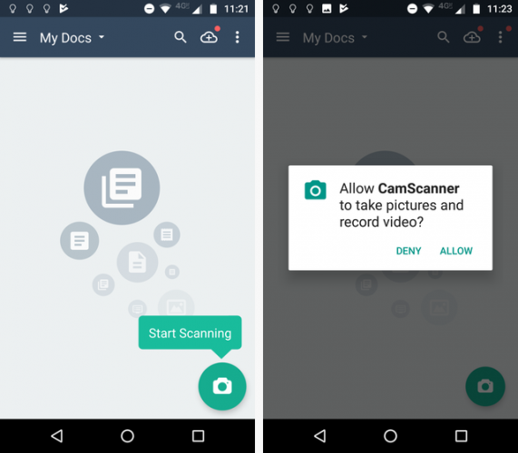 Сканирование документов на телефоне с помощью CamScanner для Android, запуск камеры 571x500.