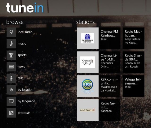 6 Удивительных приложений для Windows 8 для просмотра видео и музыки, современный стиль Windows 8 Modern UI Лучшие музыкальные приложения TuneIn