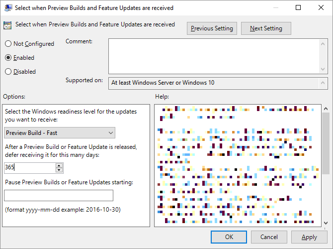 Windows 10 откладывает обновления с помощью редактора локальной групповой политики