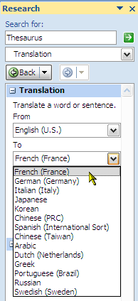 Как использовать функцию исследования в переводе Microsoft Word 2007 5