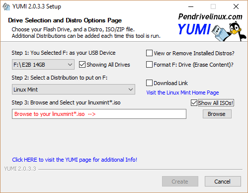 Как создать загрузочный мультизагрузочный USB для Windows и Linux Страница создания YUMI USB