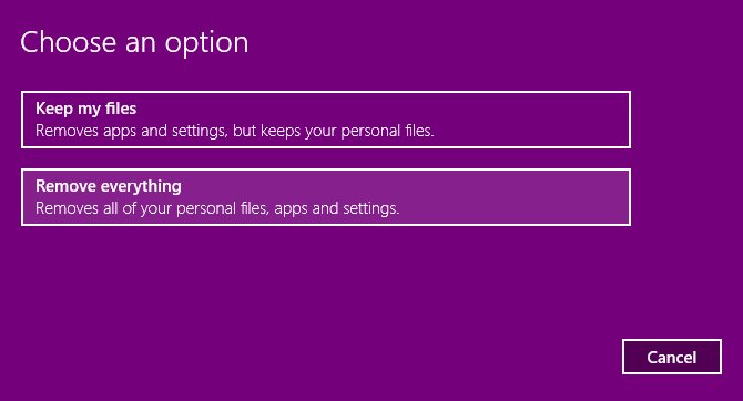 Выберите способ сброса Windows 10