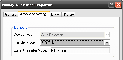 Проверьте режим передачи IDE, чтобы сделать ваш компьютер быстрее изменить на pio