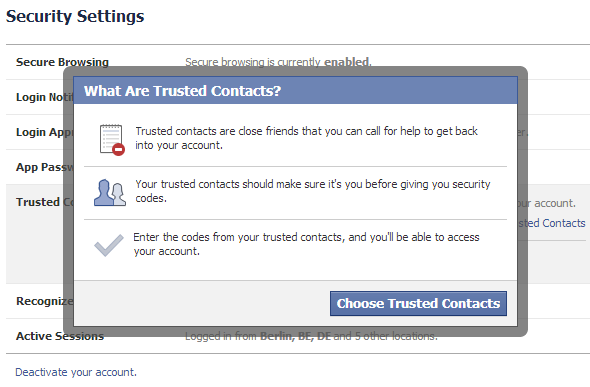 Facebook доверенные друзья