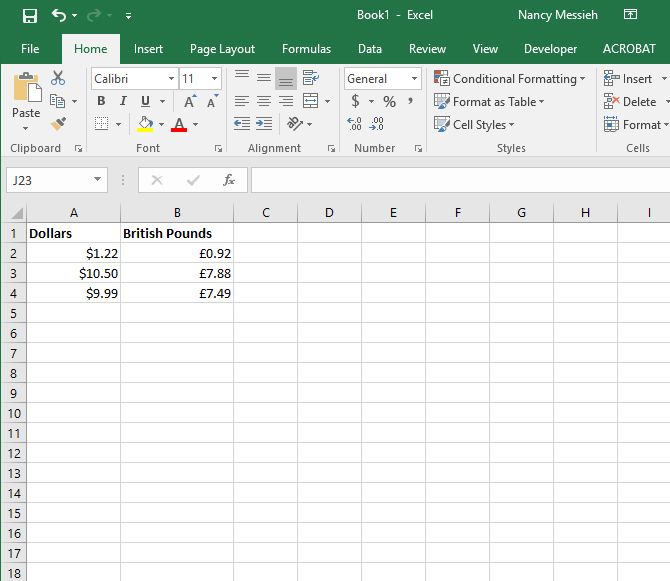 Как использовать различные символы валют в определенных ячейках в Excel Excel Валюта 4