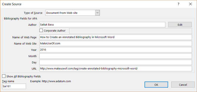 Простое руководство по вкладке «Ссылки на Microsoft Word» Библиография MSWordCreateSource