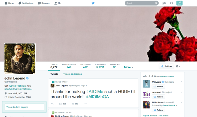 Twitter меняет дизайн страницы профиля - снова johnlegend 640x382
