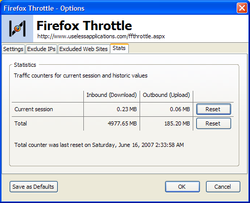 Ограничить загрузку и загрузку (регулирование) для Firefox