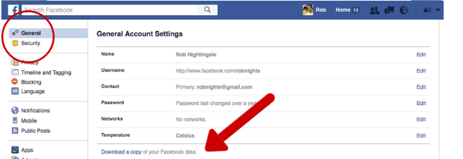 Facebook хитрости и особенности - Скачать данные