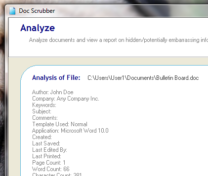 Как очистить метаданные из документов Word [Windows] docscrubber analysisofscrubbeddoc