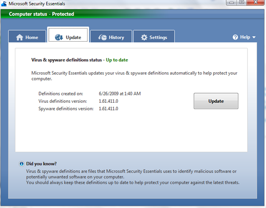 Free Security Suite для Windows: Microsoft Security Essentials image1