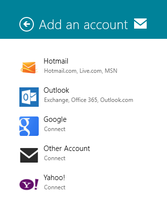 Добавить учетную запись в Windows 8 Mail