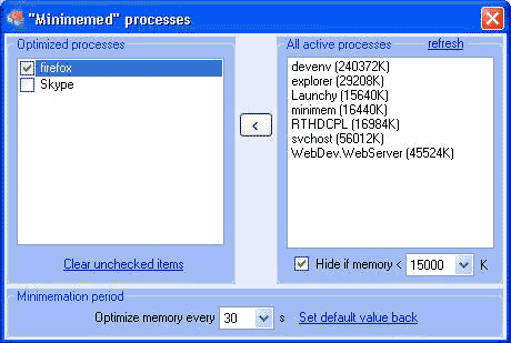 Уменьшите использование памяти вашего ПК с Minimem minimem скриншот