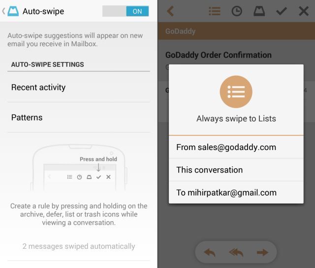 Mailbox-For-Android-Auto-Swipes-Всегда-Размах к спискам