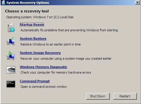 Параметры восстановления системы Windows