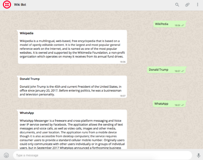 WikiBot ищет определения Wikipedia на WhatsApp