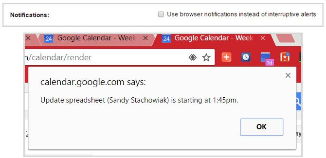 Календарь Google Прерывания оповещений Chrome