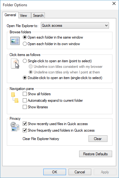 Параметры папки Windows 10