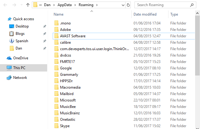 Папка данных Windows AppData