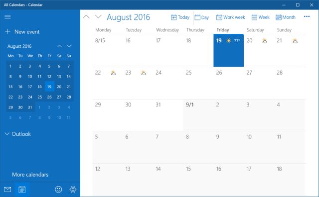 Приложение Windows 10 Calendar